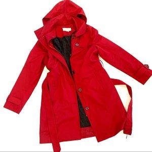 Michael Kors Red Hooded Belted Trench Coat